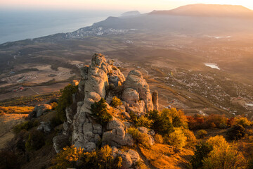 Sunset on a mountain landscape background. Natural background.