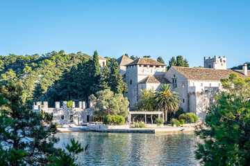 Fototapeta na wymiar Monastery on a lake on the island of Mljet in Croatia