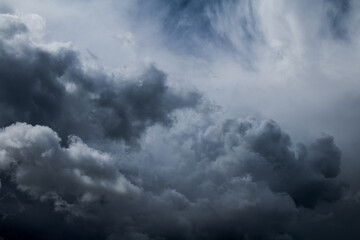 BDark blue Gloomy sky with stormy clouds