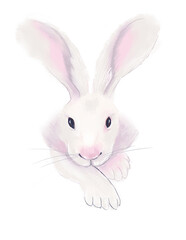 White rabbit on a white background. Cute Easter illustration.