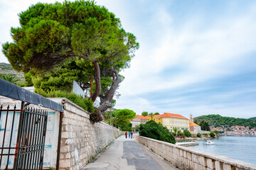 Coastal street on the island of Vis in the Mediterranean sea