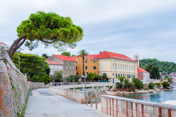 Coastal street on the island of Vis in the Mediterranean sea