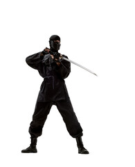 japanese ninja in black uniform on white background © tankist276