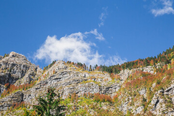 Fototapeta na wymiar Autumn landscape. Alpine mountain range in Slovenia 
