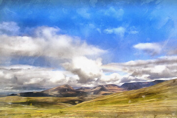 Beautiful mountain landscape at Polar Urals colorful painting