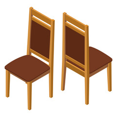 Isometric chair. Front and back views. 3d rendering. Vector illustration.