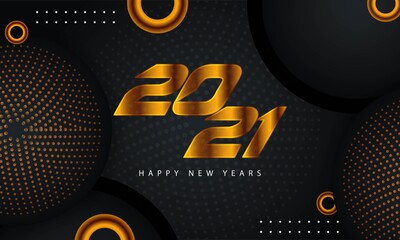 Happy New Year vector illustration of golden numbers 2021 and sparkling glitters pattern.