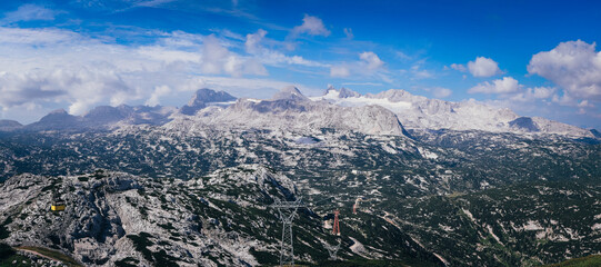 Closeup of the Dachstein mountain range from the famous tourist place Krippenstein during an approaching storm. The Austrian Alps. Hoher Dachstein. ideal trip by cable car for the family