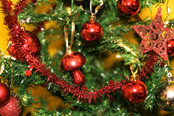 Christmas tree decorations ornaments,xmas holidays concept background wallpaper