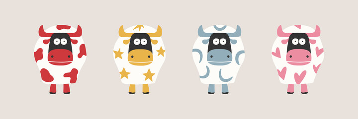 set of bulls,Template poster, card, invitation for party with year 2021 Lunar horoscope sign. vector illustration