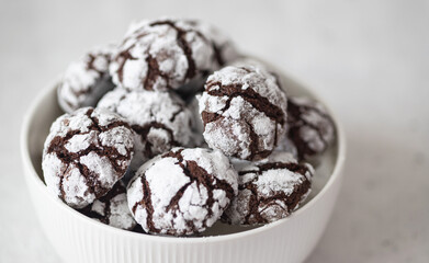 Homemade chocolate christmas crinkle cookies