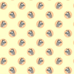 Seamless pattern of the muzzle of a gray llama. Animalistic digital sketch of an alpaca. Hand drawn animal on a circle