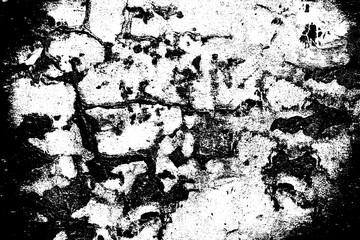 Grunge black and white. Monochrome texture of dirt, chips, and dust. Pattern of black scratches, scuffs on a white background. Abstract ink spot randomly arranged