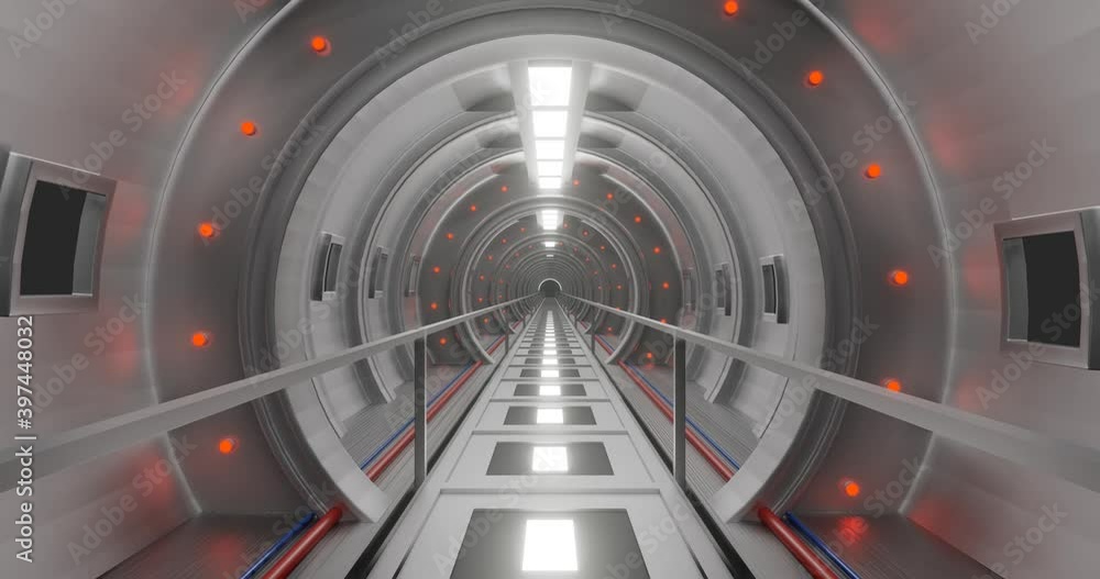 Poster 3d rendering loop motion of sci-fi corridor.