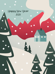 Christmas card with winter landscape