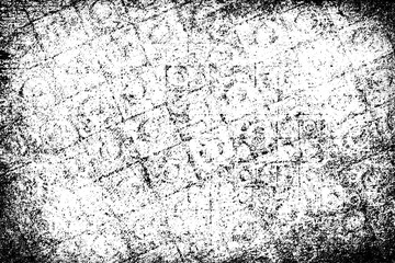 Grunge black and white. Monochrome texture of dirt, chips, and dust. Pattern of black scratches, scuffs on a white background. Abstract ink spot randomly arranged
