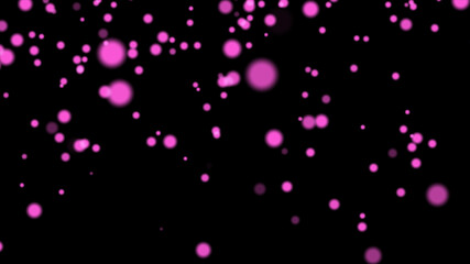 Fototapeta na wymiar Abstract particles, similar to pink snowflakes on a black background, resemble festive fireworks at Christmas, New Year. Festive motion background. 3D illustration