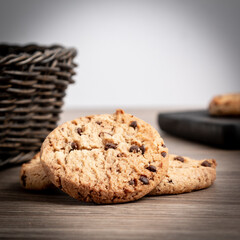 Delicious homemade baked cookies with chocolate and raisins