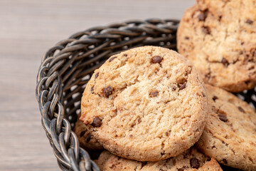 Delicious homemade baked cookies with chocolate and raisins