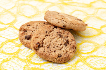 Delicious homemade baked cookies with chocolate and raisins