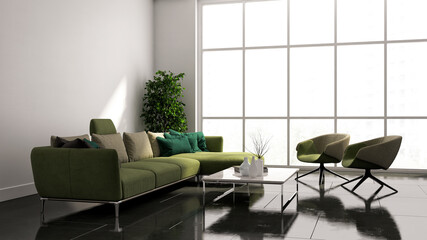 Large luxury modern minimal bright interiors room mockup illustration 3D rendering