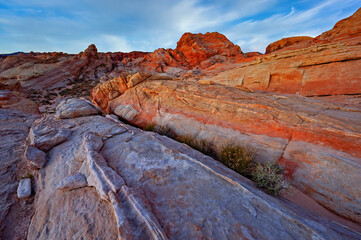 Rocky desert landscape shortly after sunrise, Valley of Fire State Park, Nevada, USA