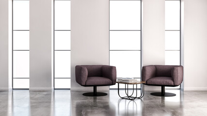 Large luxury modern minimal bright interiors room mockup illustration 3D rendering