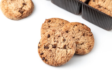 Delicious baked cookies with chocolate and raisins