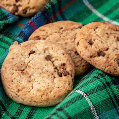 Delicious homemade baked cookies with chocolate and raisins
