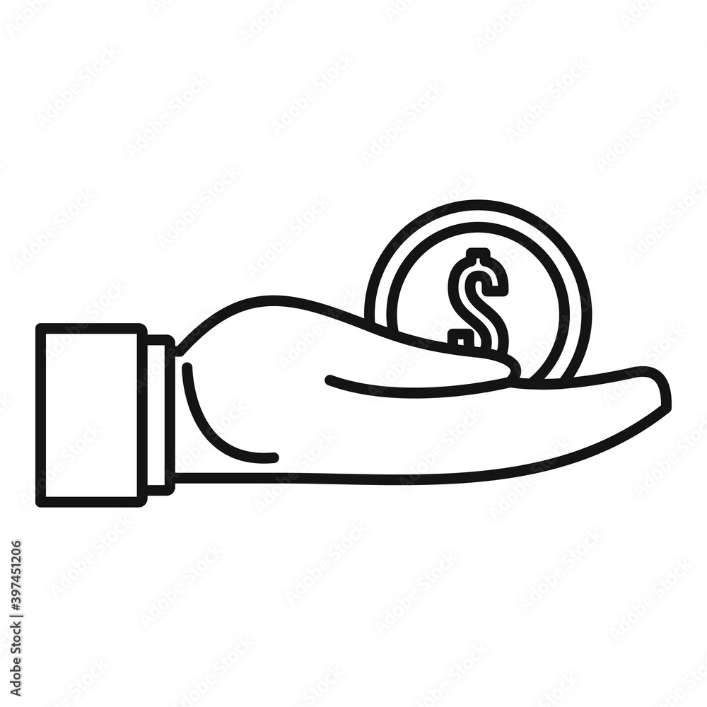 Canvas Prints Hand coin bribery icon. Outline hand coin bribery vector icon for web design isolated on white background