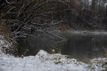 Beautiful Winter landscape scene background with snow