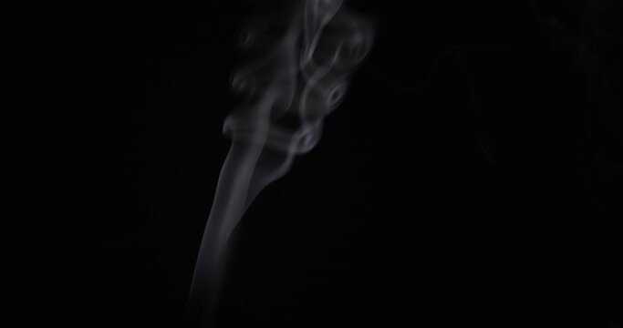 Soft Fog in Long Footage on Dark Backdrop. Realistic Atmospheric Whit Smoke on Black Background. White Fume Slowly Floating Rises Up. Abstract Haze Cloud. Animation Mist Effect. Smoke Stream Effect 4K