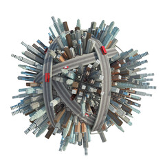 Planet City on white background 3d illustration