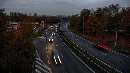 Chomutov, Czech republic - November 12, 2020: cars on route 13 in autumnal city