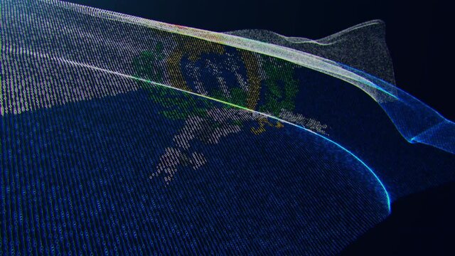 3d render. Saint-marin digital flag with binary code texture flies in the wind. Seamless loop.