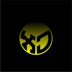 Initial letter X J Modern circle with elegant colored background frame