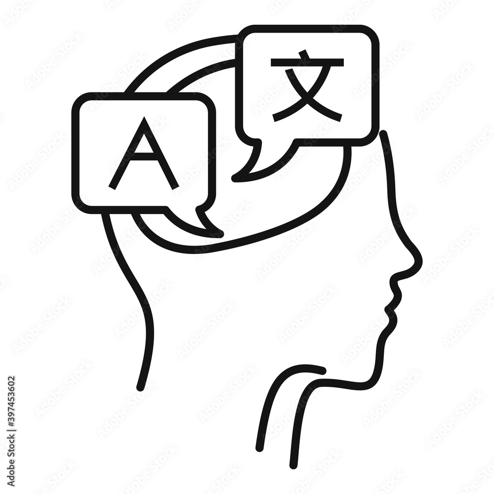 Poster thinking like linguist icon. outline thinking like linguist vector icon for web design isolated on w