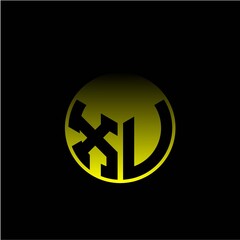 Initial letter X U Modern circle with elegant colored background frame