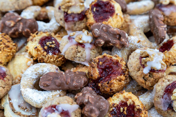 Close-up of various Christmas cookies