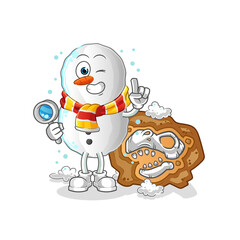 Snowman archaeologists with dinosaur fossils mascot. cartoon vector