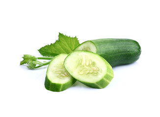 Cucumber and slices isolated on a white background