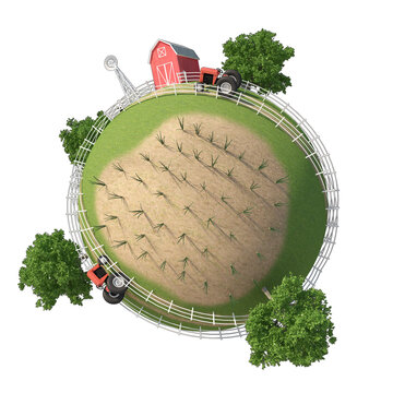 3d Illustration Green Planet Farm On White Background