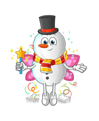 Snowman fairy with wings and stick character. cartoon mascot vector