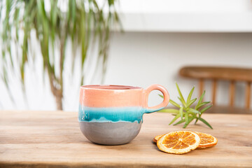 hand made ceramic coffee cup on the table
