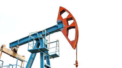 Oil pump jack rocking with pipeline in the background. Rocking machines for power generation, slow...