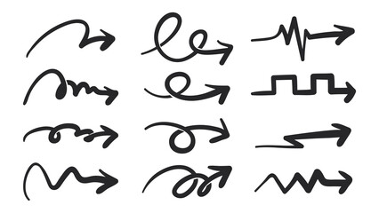 Free hand drawn line drawing arrow set design isolated on white background