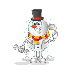 Snowman mechanic cartoon. cartoon mascot vector