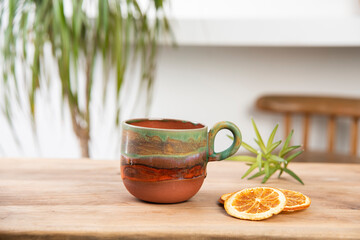 cup of coffee on wooden table