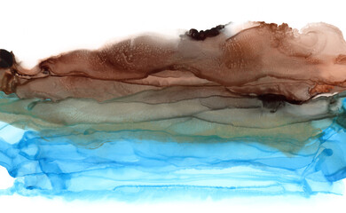 Art Abstract brown and blue painting blots background. Alcohol ink colors. Marble texture.