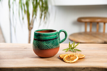 cup of coffee on wooden table